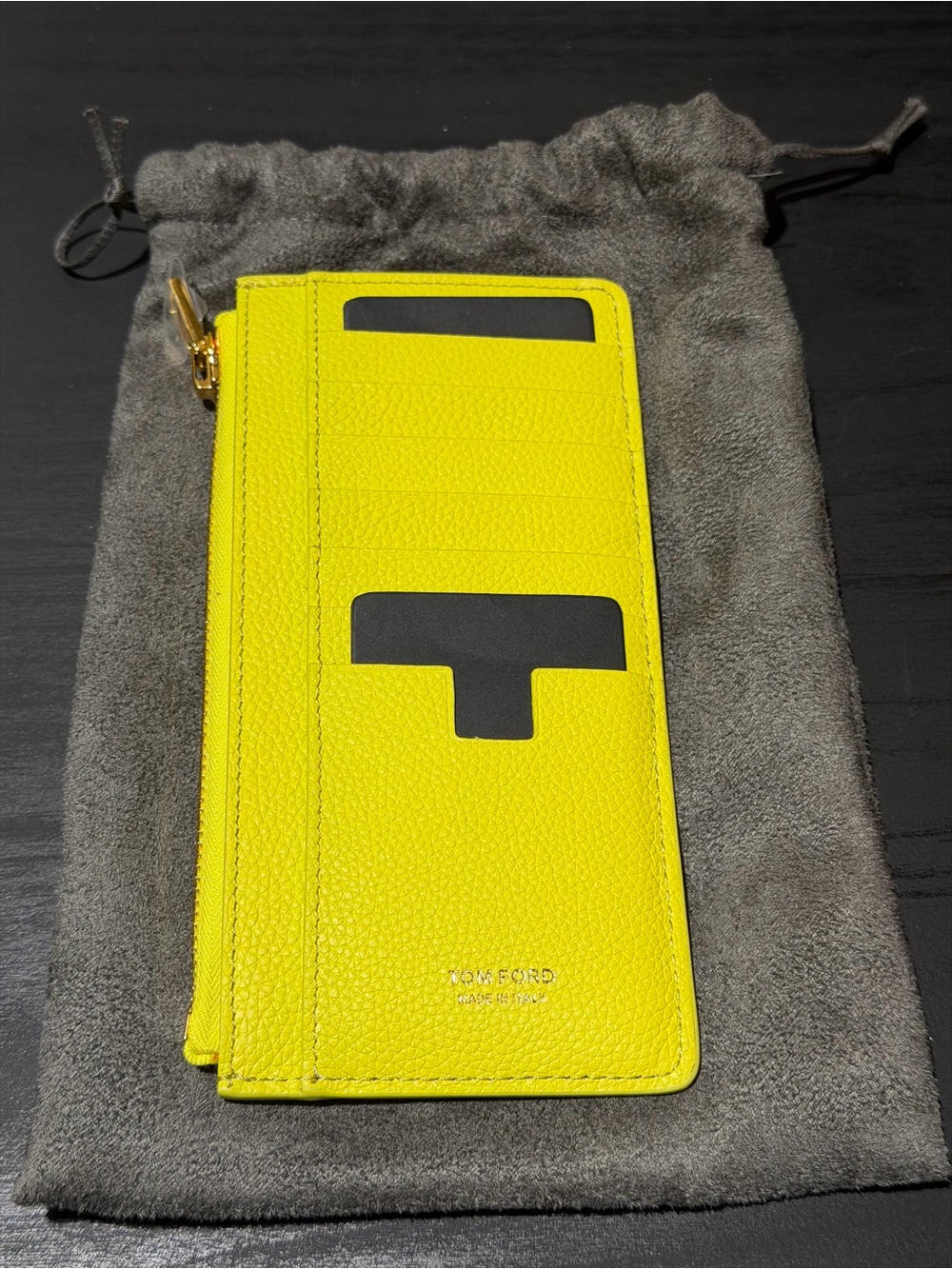 Tom Ford Yellow Leather Card & Phone Wallet with Black Accents